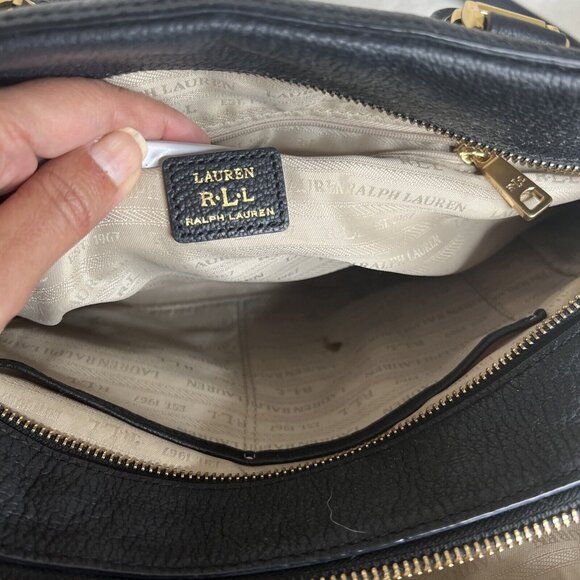 RLL Black Leather Satchel Bag With Gold Hardware & Detachable Strap - Picture 9 of 14